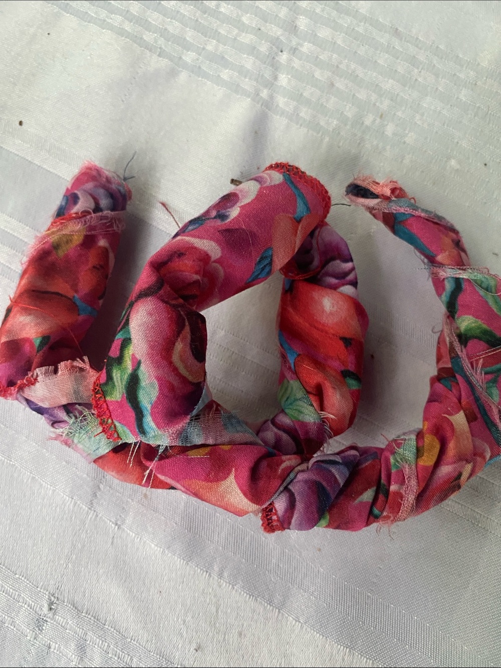 Pink Floral Fabric Wrapped Hoop Earrings - Women's Jewelry